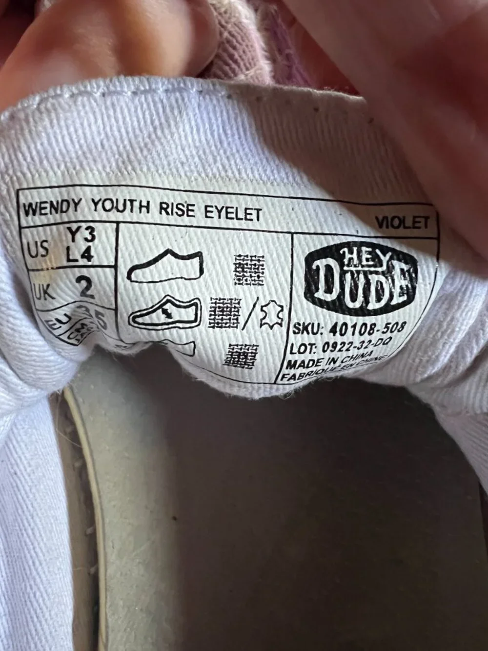Hey Dude Wendy Youth Rise Eyelet Violet Great back to school shoes